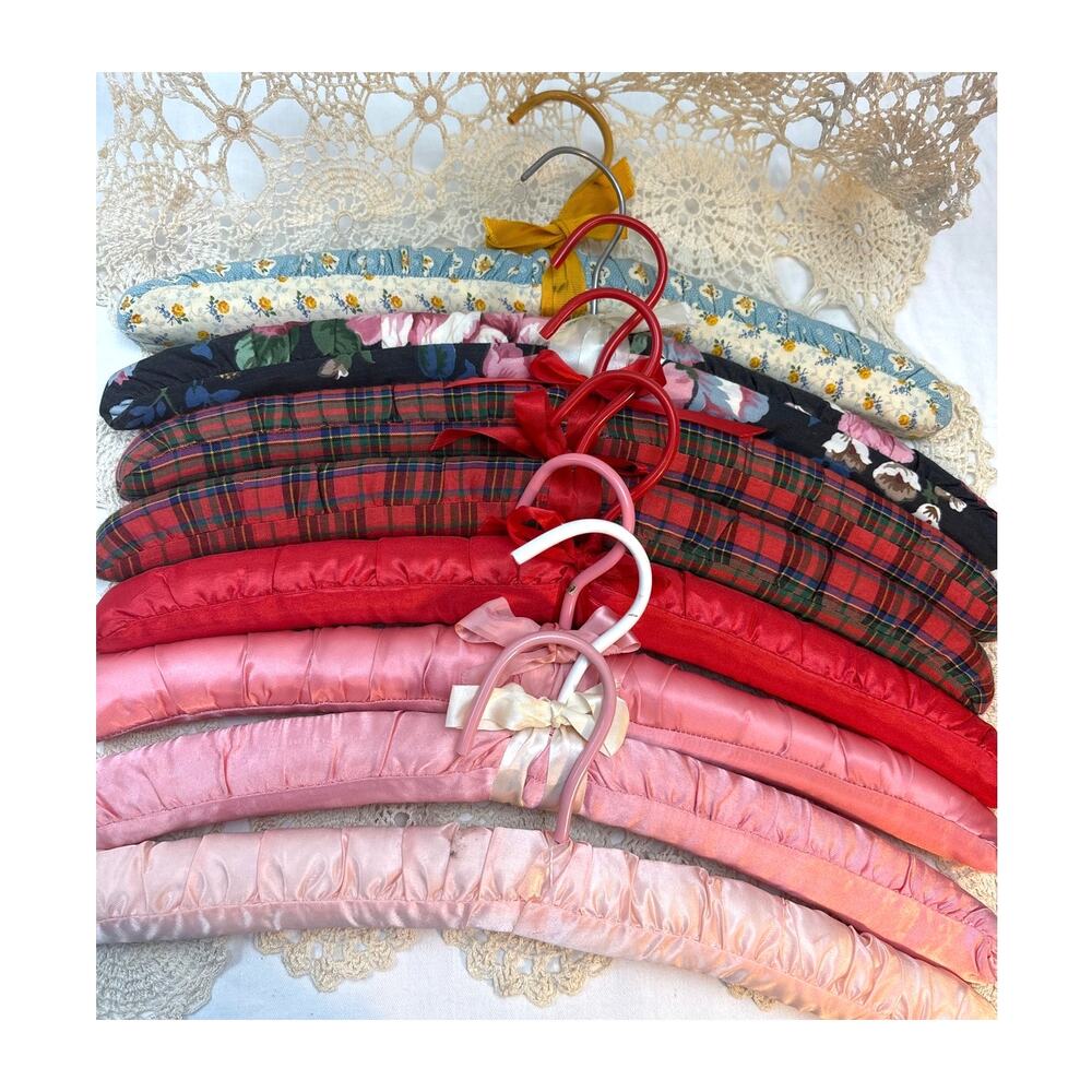 Vintage Fabric Padded Lingerie/Clothing Hangers 1970s/80s Set of 8 Assorted